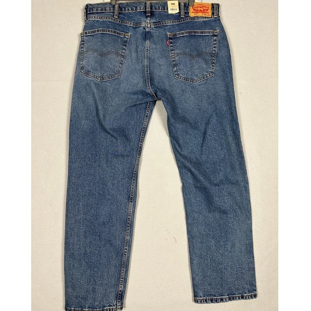 NEW Levis 505 Jeans Mens 38X30 Blue Regular Fit Straight Leg Distressed Stretch